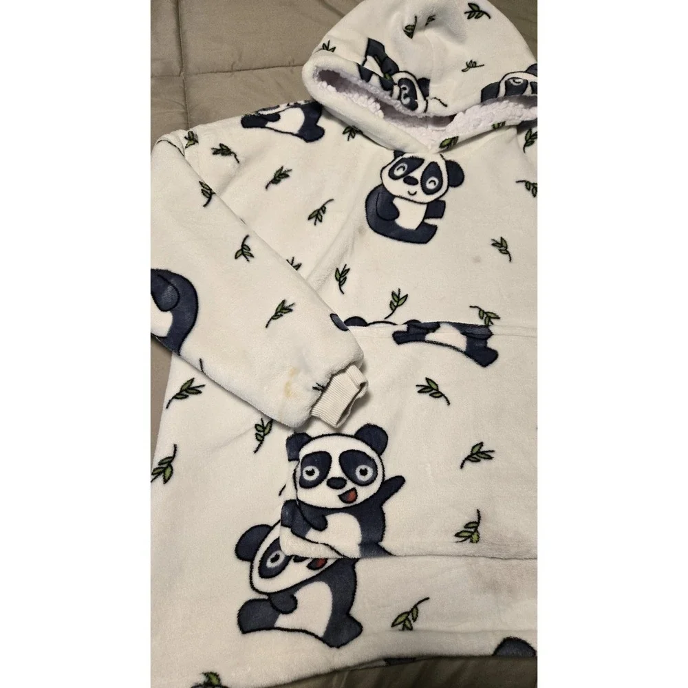 Kids Oodie Panda Hoodie Blanket Sherpa Lined Cozy Oversized 4-13 Snuggly Soft